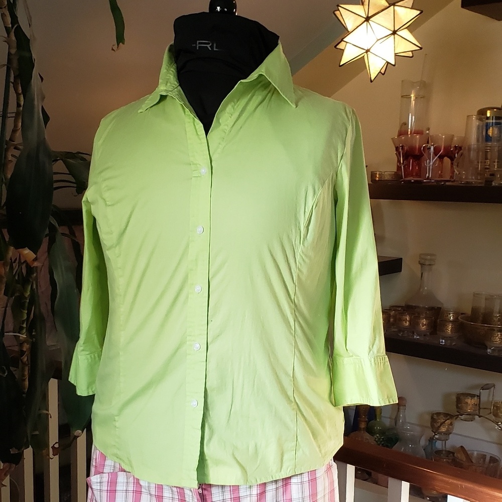 St. John's Bay Button Down Bright Green Blouse